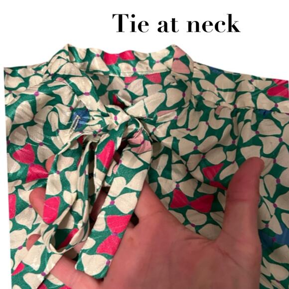 Vintage Novelty Bow Print Blouse Top Dickie Tie / Womens XS Bust 33 - Picture 2 of 4